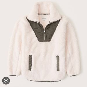 COPY - NWT Abercrombie & Fitch Drama Collar Utility Half-Zip, CREAM/BROWN